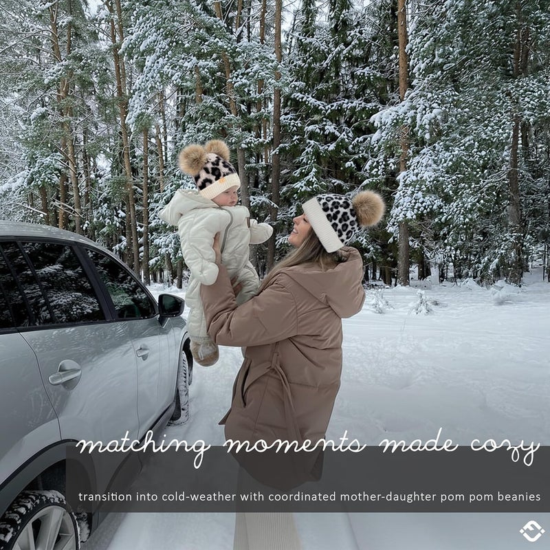 Funky Junque Mommy & Me Double Pom Beanies – Mama & Mini Matching Winter Outfits, Mom & Infant Baby Girl Beanie Hat Set - Image 4